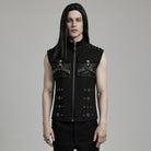 PUNK RAVE Men's Punk Faux Leather Big-pocket Eyelets Vest