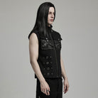 PUNK RAVE Men's Punk Faux Leather Big-pocket Eyelets Vest