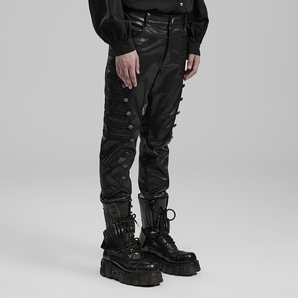 PUNK RAVE Men's Punk Faux Leather Pants