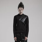 PUNK RAVE Men's Punk Faux Leather Splice Shirt