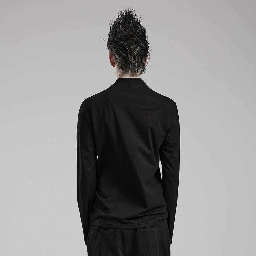 PUNK RAVE Men's Punk Faux Leather Splice Shirt