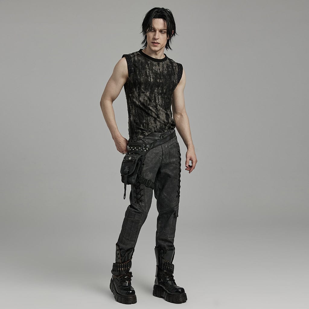 PUNK RAVE Men's Punk Gothic Big-pocket Strappy Black Grey Pants