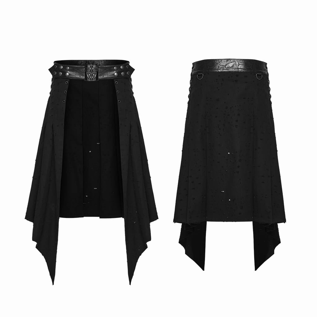 PUNK RAVE Men's Punk Irregular Ripped Pleated Skirt