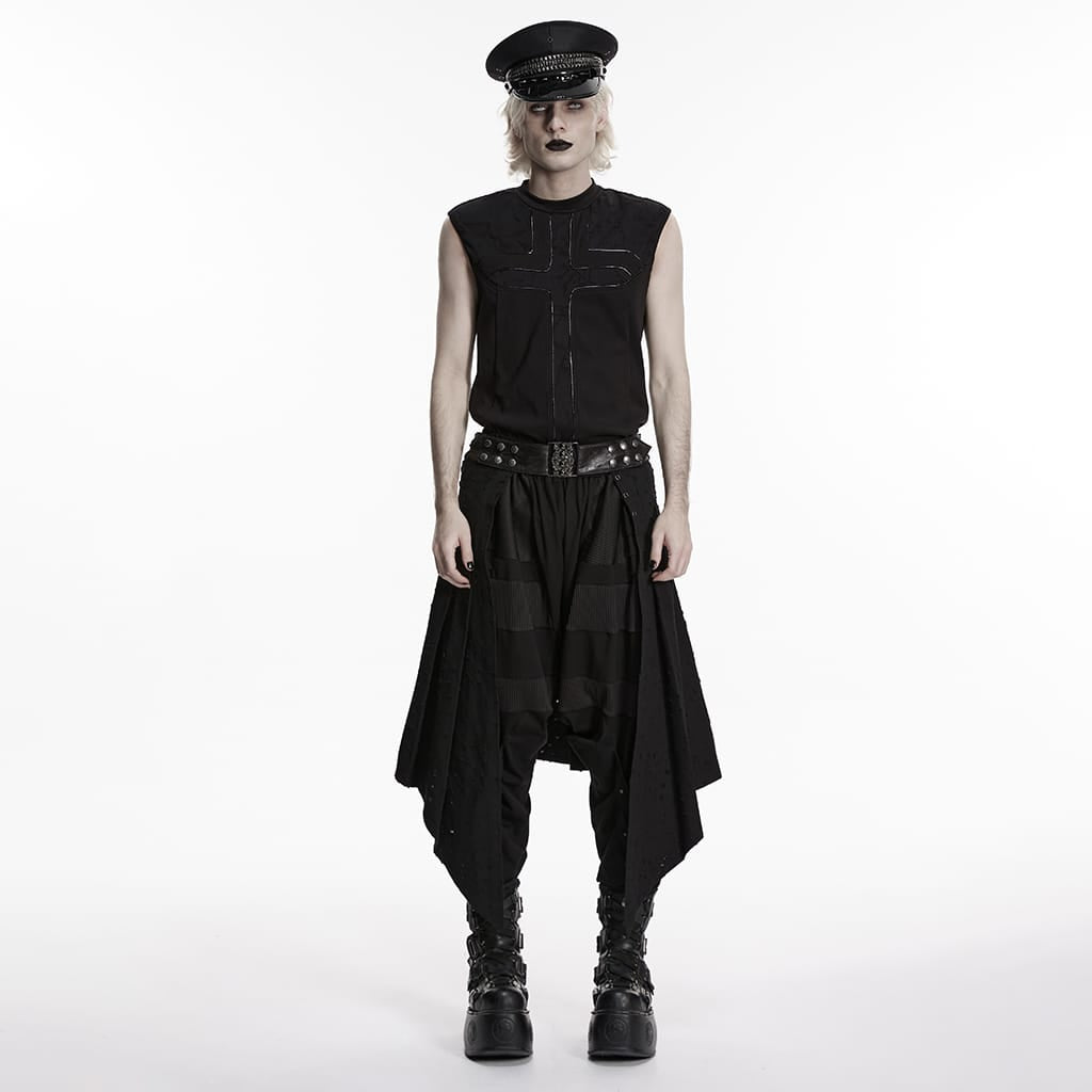 PUNK RAVE Men's Punk Irregular Ripped Pleated Skirt