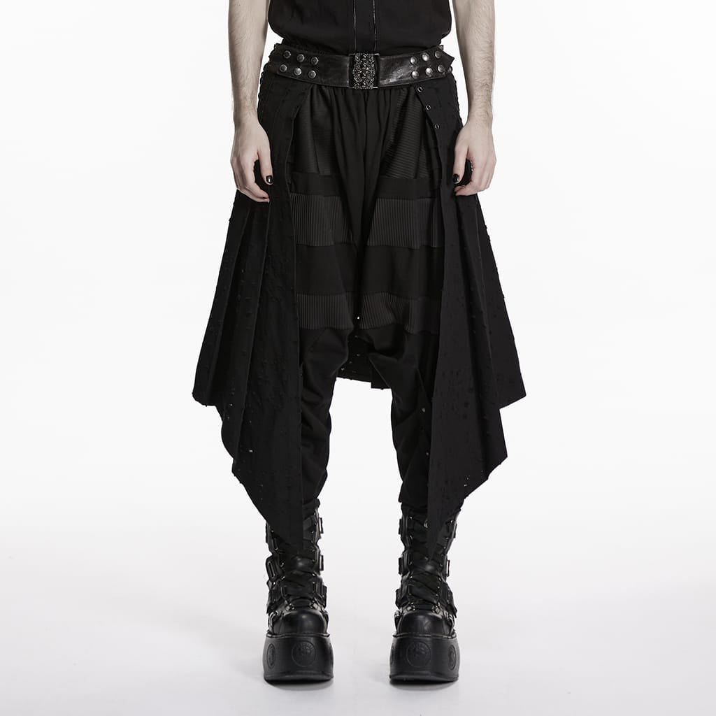 PUNK RAVE Men's Punk Irregular Ripped Pleated Skirt