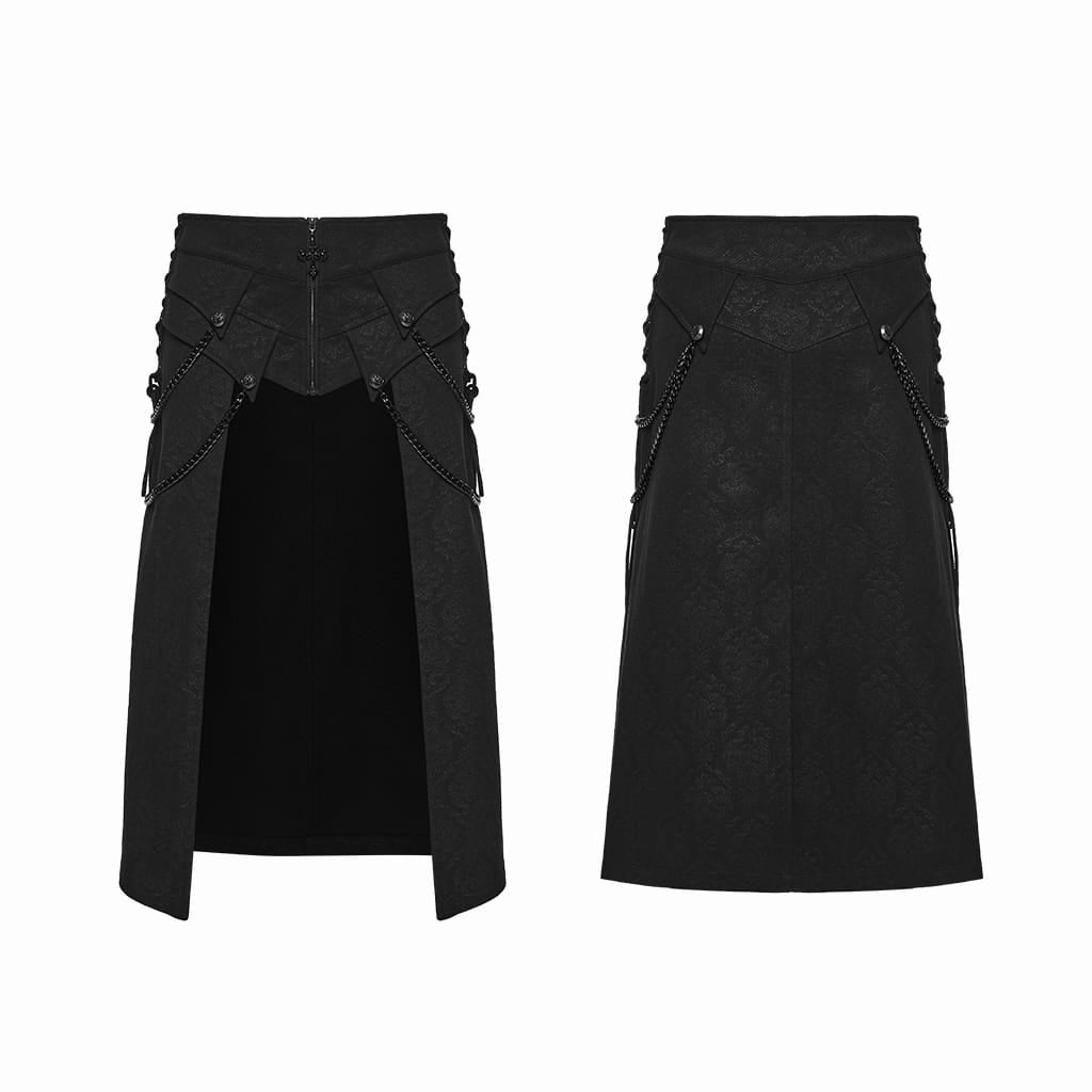 PUNK RAVE Men's Punk Lace-up Chained Zip Skirt