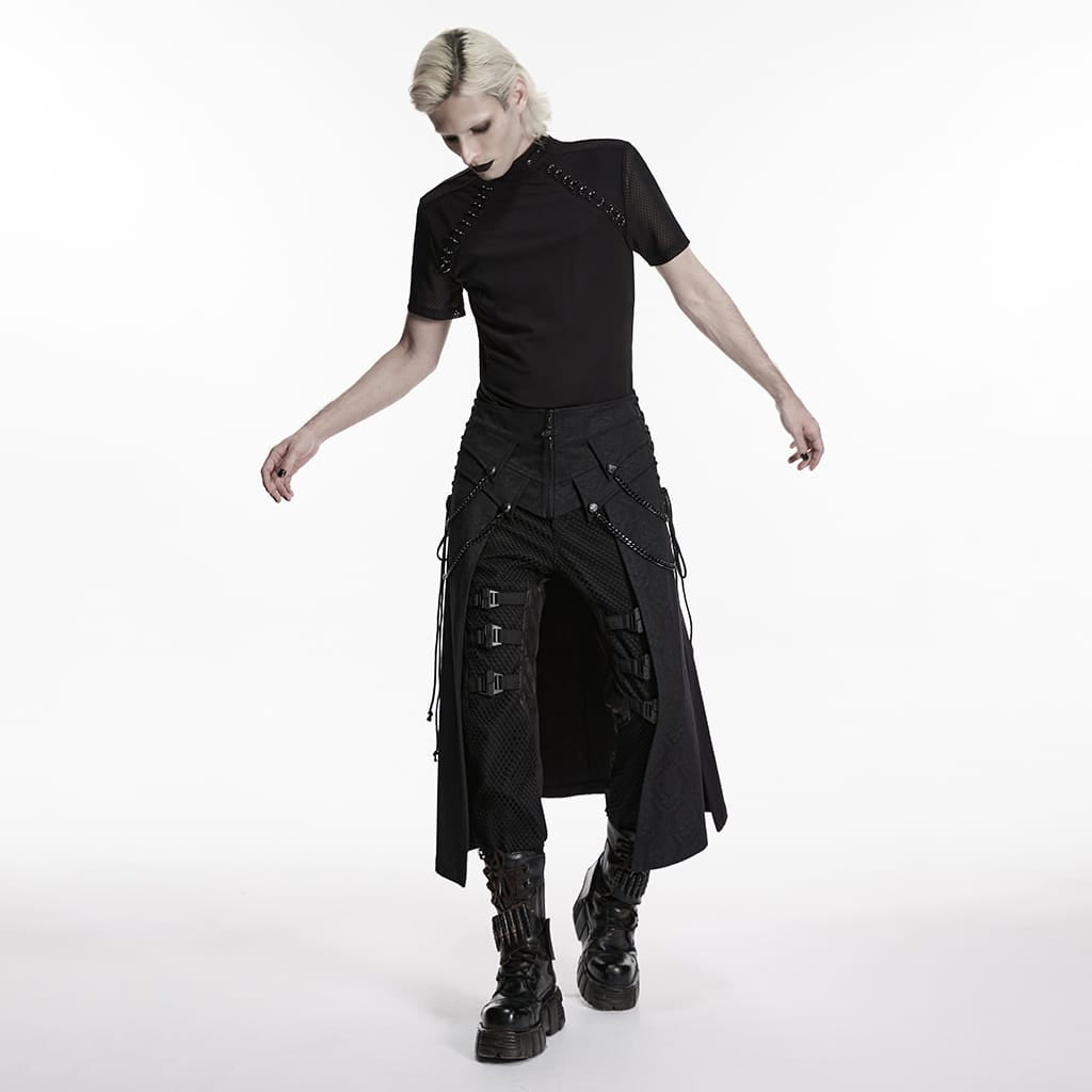 PUNK RAVE Men's Punk Lace-up Chained Zip Skirt