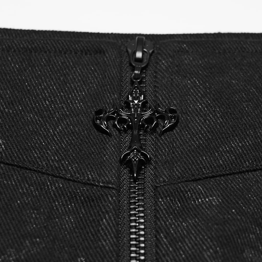 PUNK RAVE Men's Punk Lace-up Chained Zip Skirt