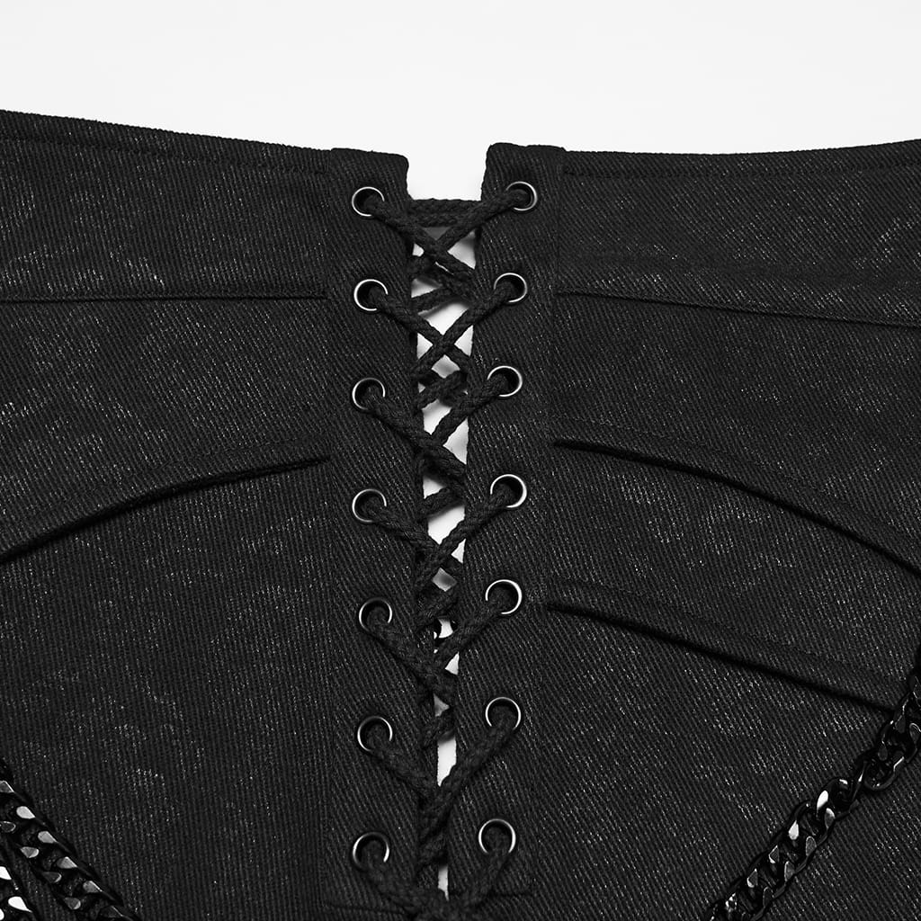 PUNK RAVE Men's Punk Lace-up Chained Zip Skirt