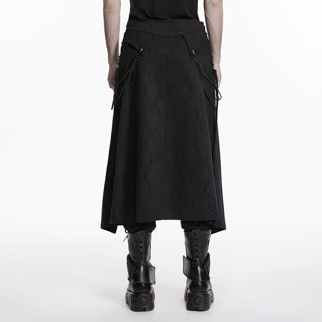 PUNK RAVE Men's Punk Lace-up Chained Zip Skirt