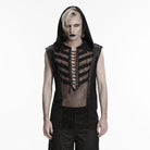 PUNK RAVE Men's Punk Lace-up Mesh Splice Hooded Tank Top