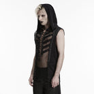 PUNK RAVE Men's Punk Lace-up Mesh Splice Hooded Tank Top