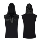 Men's Punk Lace-up Patchwork Hooded Tank Top Black - Punk Design