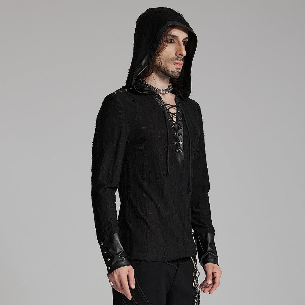 PUNK RAVE Men's Punk Lace-up Studs Eyelets Hoodies