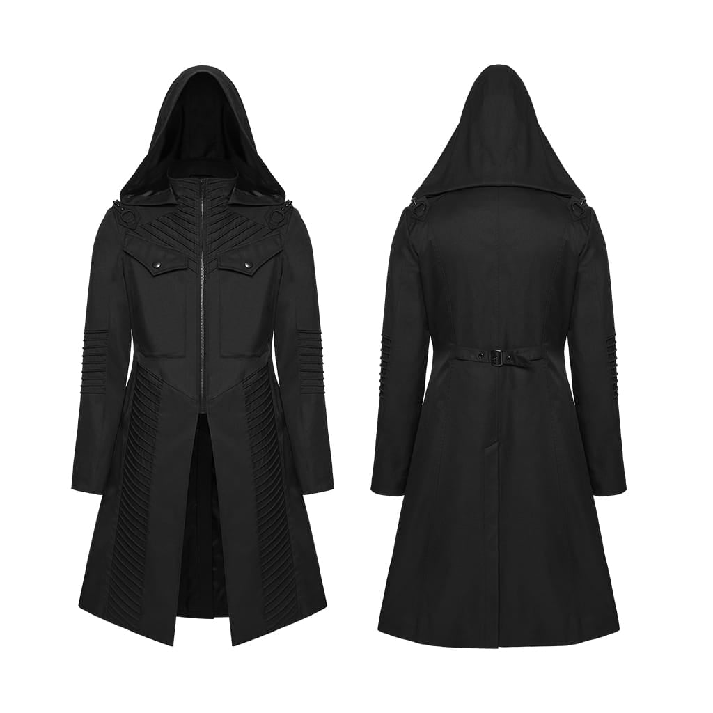 PUNK RAVE Men's Punk Layered Hooded Zip Jacket