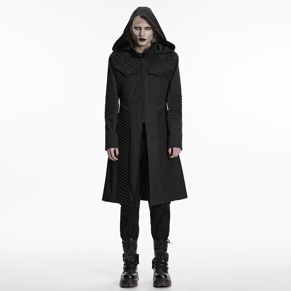 PUNK RAVE Men's Punk Layered Hooded Zip Jacket