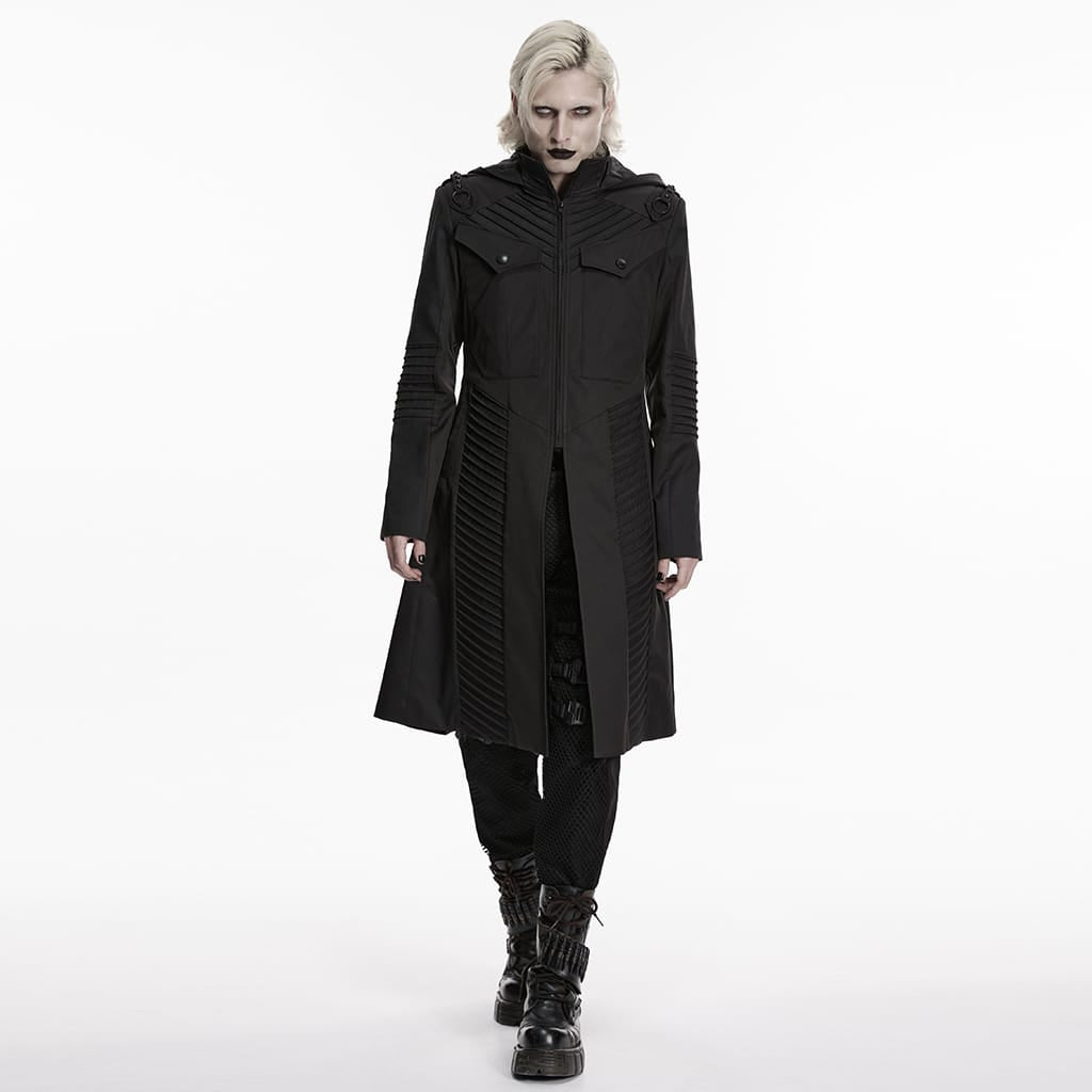 PUNK RAVE Men's Punk Layered Hooded Zip Jacket