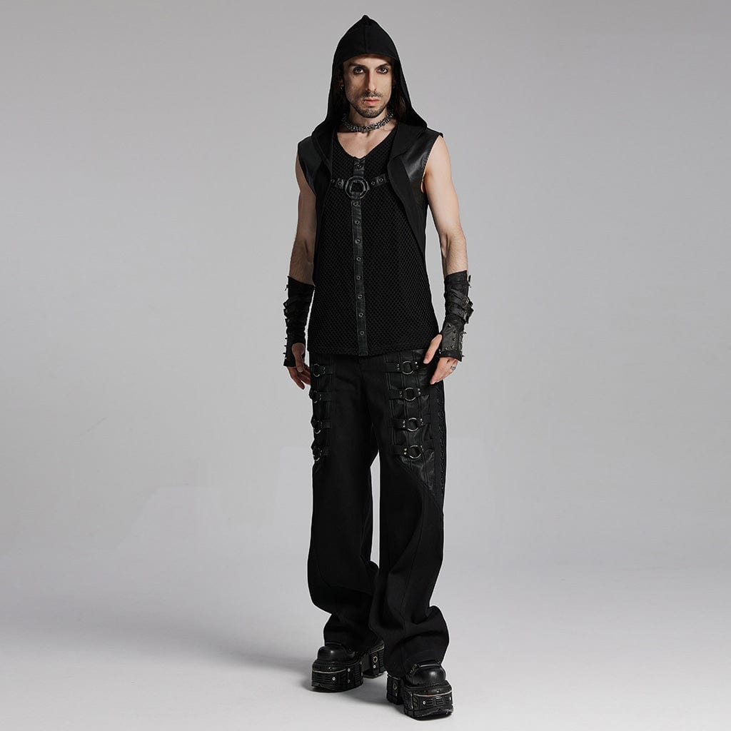 PUNK RAVE Men's Punk Mesh Rings Skull Pants