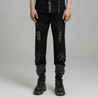 PUNK RAVE Men's Punk Mesh Splice Bucket Straps Pants