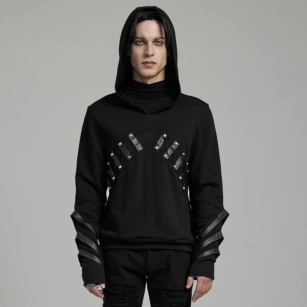 PUNK RAVE Men's Punk Mesh Splice Layered Hoodies