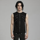PUNK RAVE Men's Punk Mesh Splice Nailed Straps Tank Top