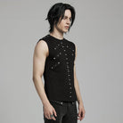 PUNK RAVE Men's Punk Mesh Splice Nailed Straps Tank Top