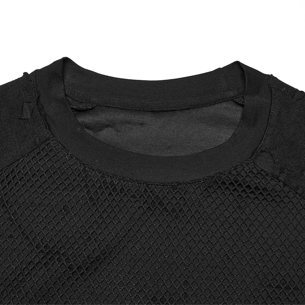 PUNK RAVE Men's Punk Mesh Splice Ripped Vest