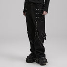 PUNK RAVE Men's Punk Mesh Splice Strappy Trousers