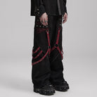 PUNK RAVE Men's Punk Mesh Splice Strappy Trousers