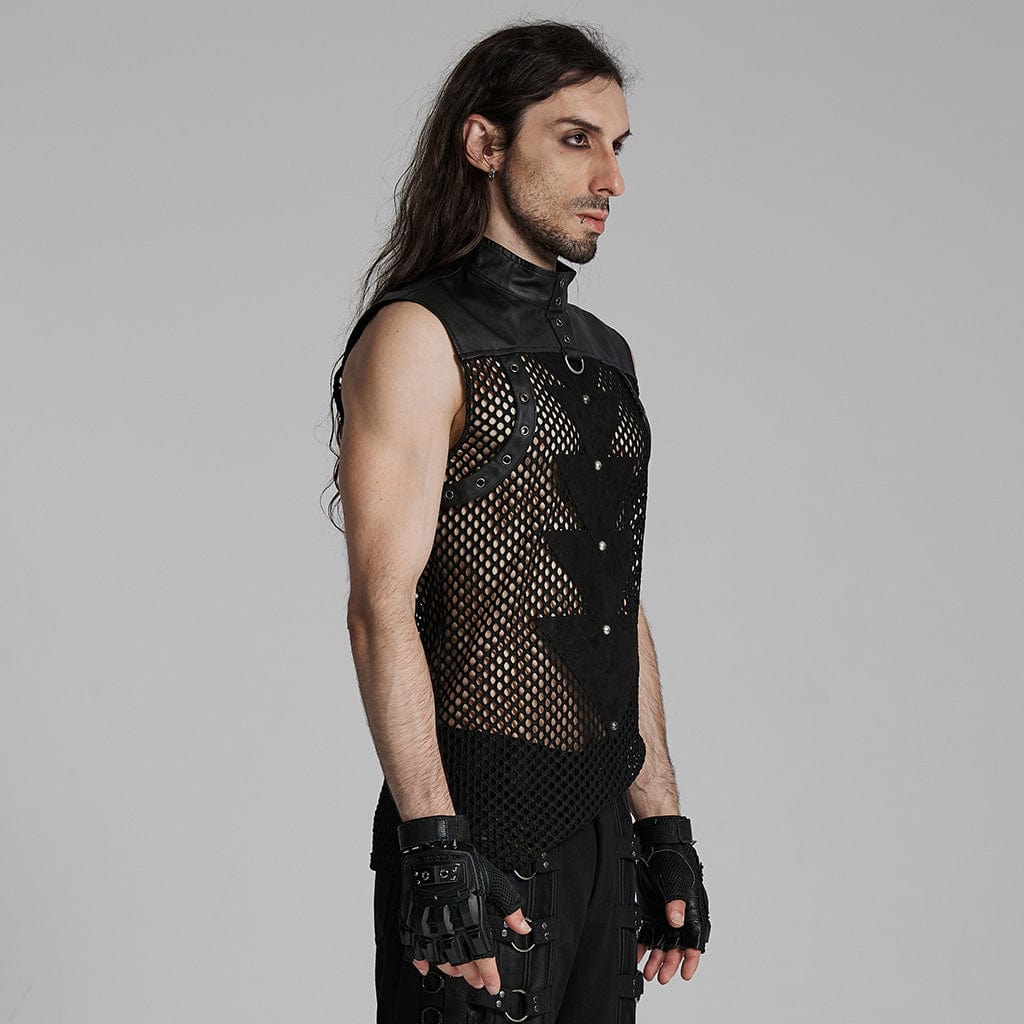 PUNK RAVE Men's Punk Mesh Triangle Eyelets Vest