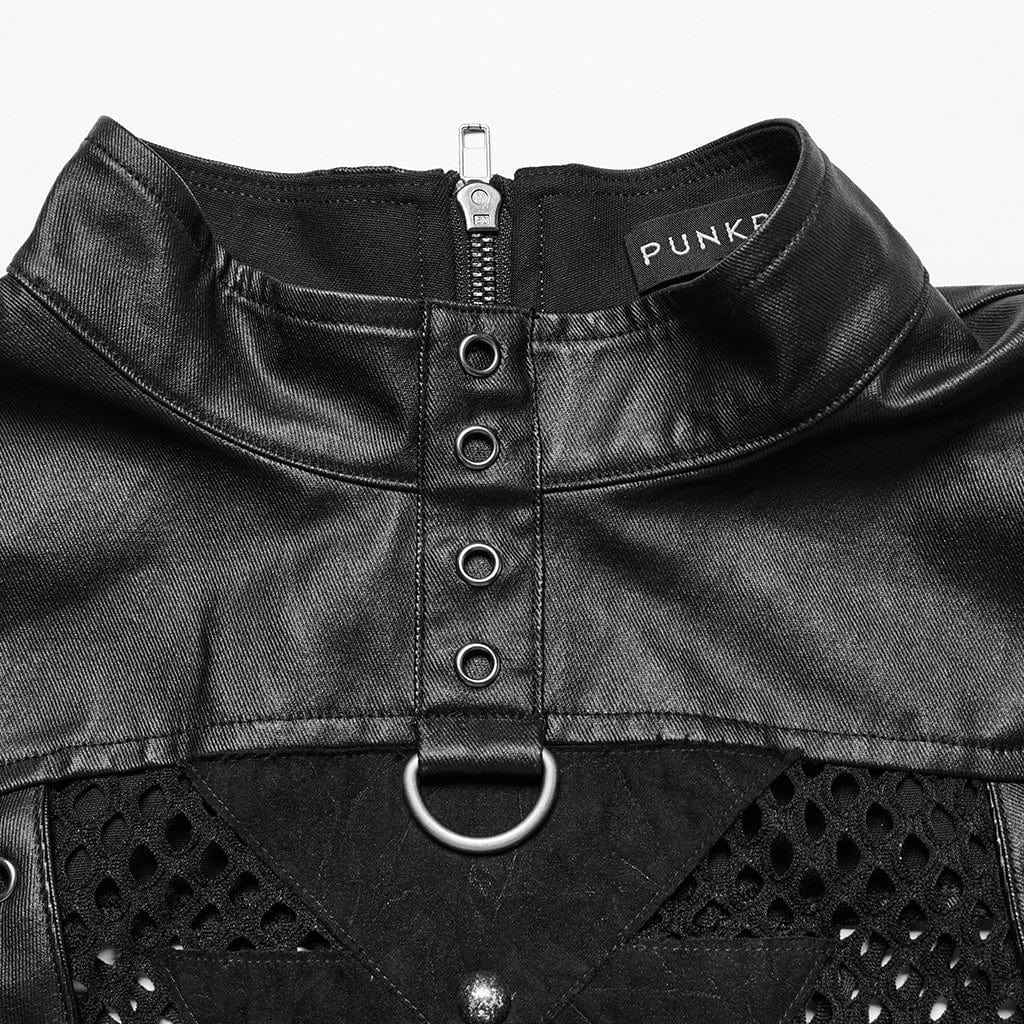 PUNK RAVE Men's Punk Mesh Triangle Eyelets Vest