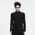 PUNK RAVE Men's Punk Metal Claw Mock Neck Patchwork Long Sleeve Top