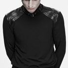 PUNK RAVE Men's Punk Metal Claw Mock Neck Patchwork Long Sleeve Top