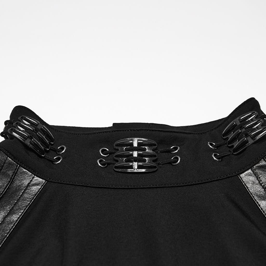 PUNK RAVE Men's Punk Metal Claw Mock Neck Patchwork Long Sleeve Top