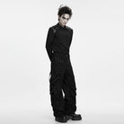 PUNK RAVE Men's Punk Metal Claw Mock Neck Patchwork Long Sleeve Top