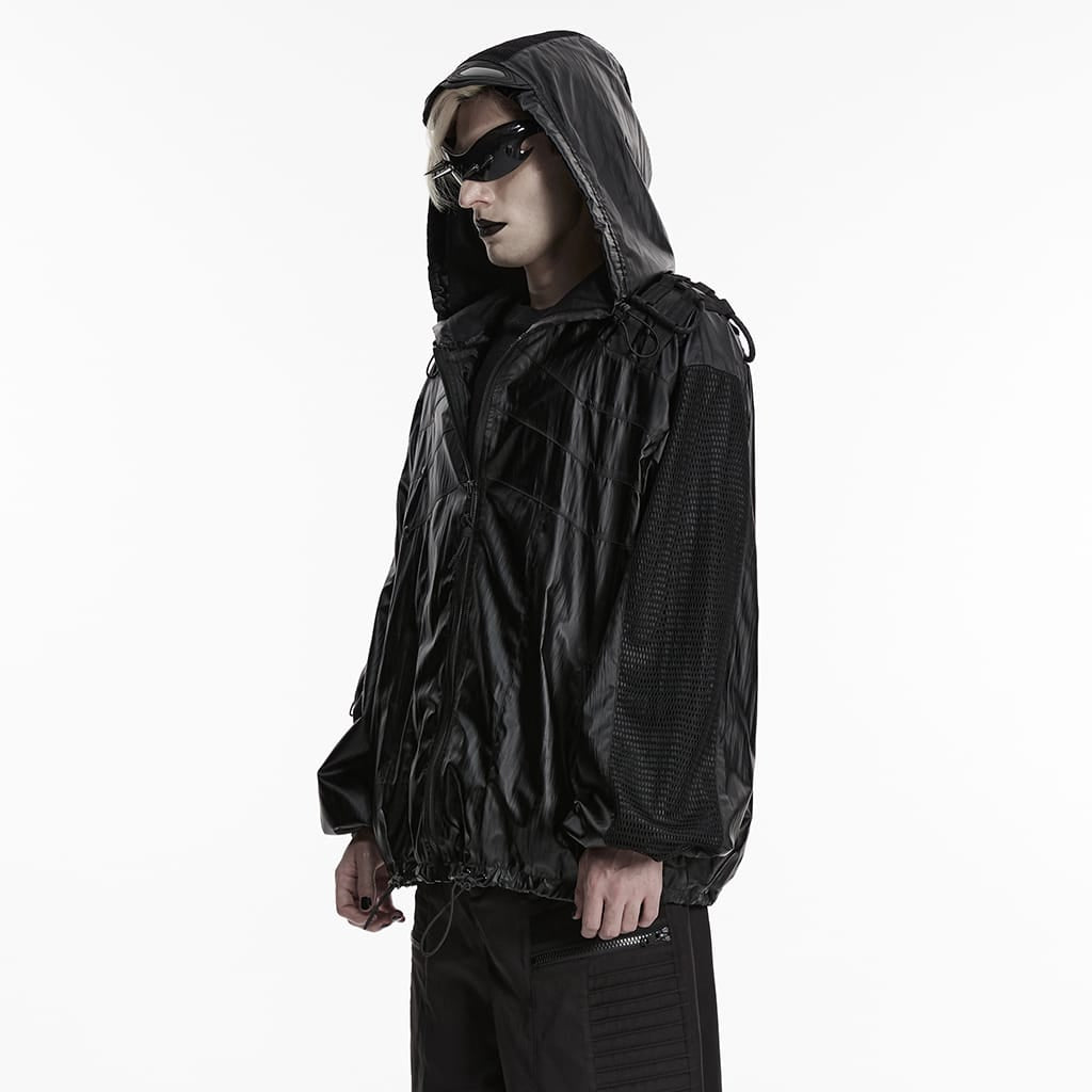 PUNK RAVE Men's Punk Minimalist Hooded Jacket