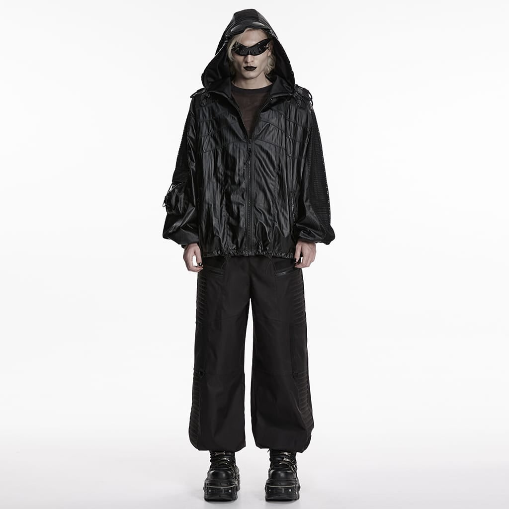 PUNK RAVE Men's Punk Minimalist Hooded Jacket