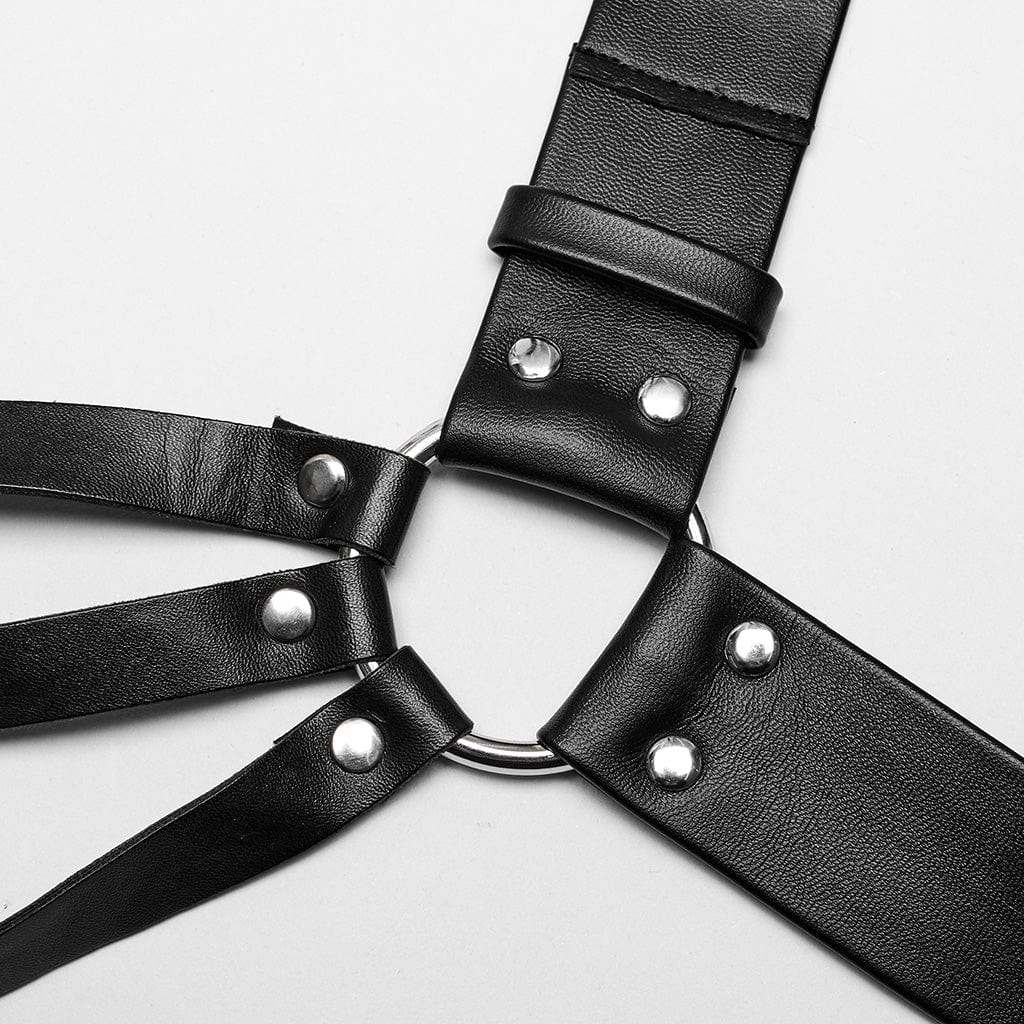 PUNK RAVE Men's Punk Multi-buckles Faux Leather Harness