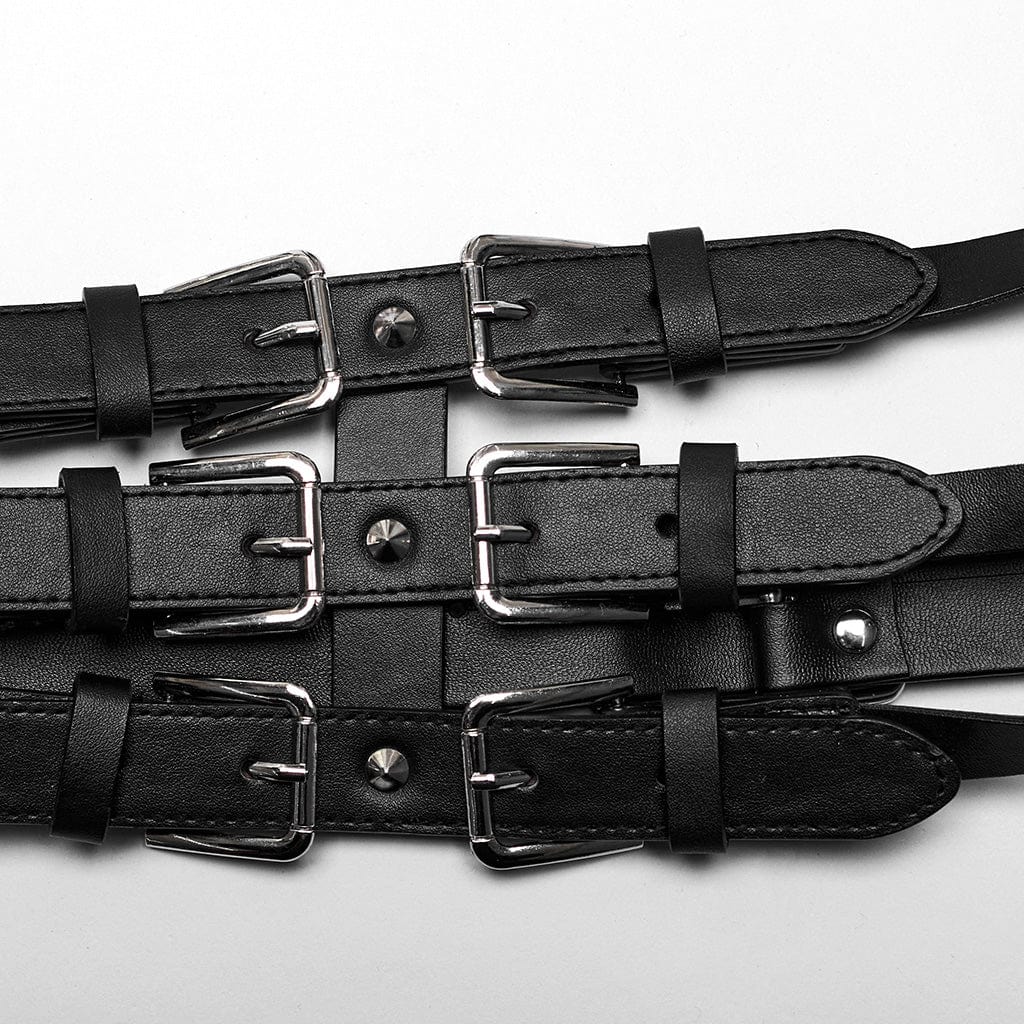 PUNK RAVE Men's Punk Multi-buckles Faux Leather Harness