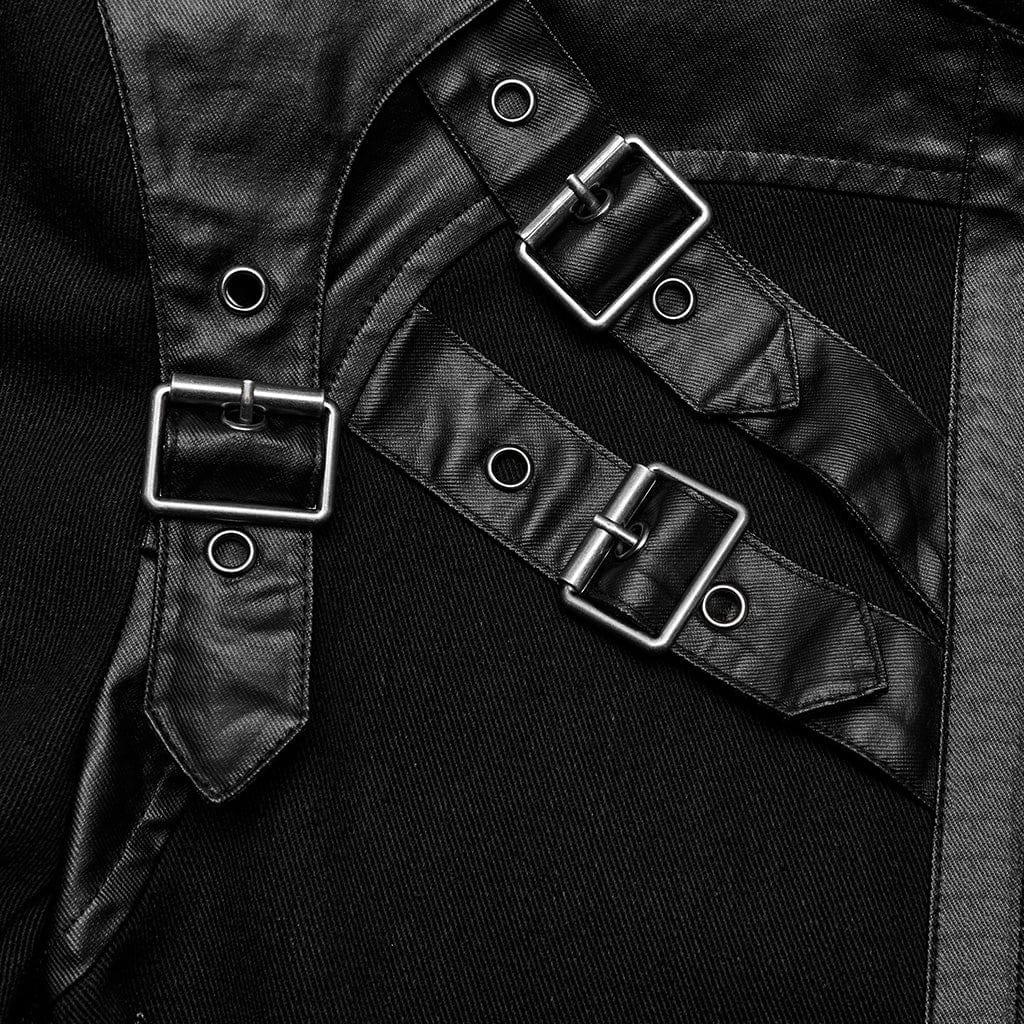 PUNK RAVE Men's Punk Multi-buckles Straps Faux Leather Jacket