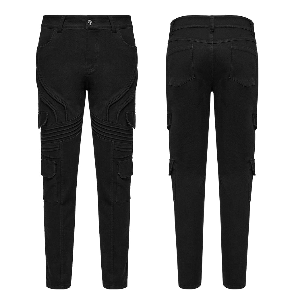 PUNK RAVE Men's Punk Multi-pocket Pleated Denim Pants