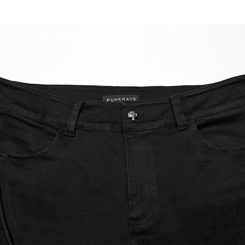 PUNK RAVE Men's Punk Multi-pocket Pleated Denim Pants