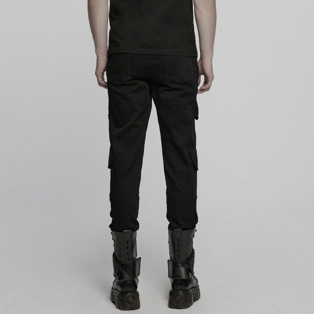 PUNK RAVE Men's Punk Multi-pocket Pleated Denim Pants