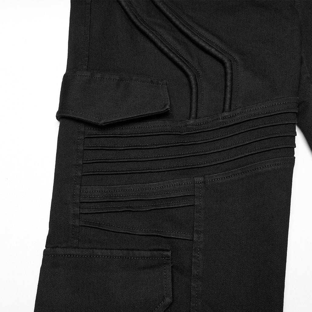 PUNK RAVE Men's Punk Multi-pocket Pleated Denim Pants