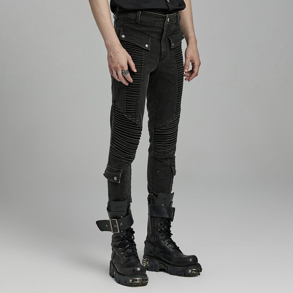 PUNK RAVE Men's Punk Multi-pockets Pleated Pants