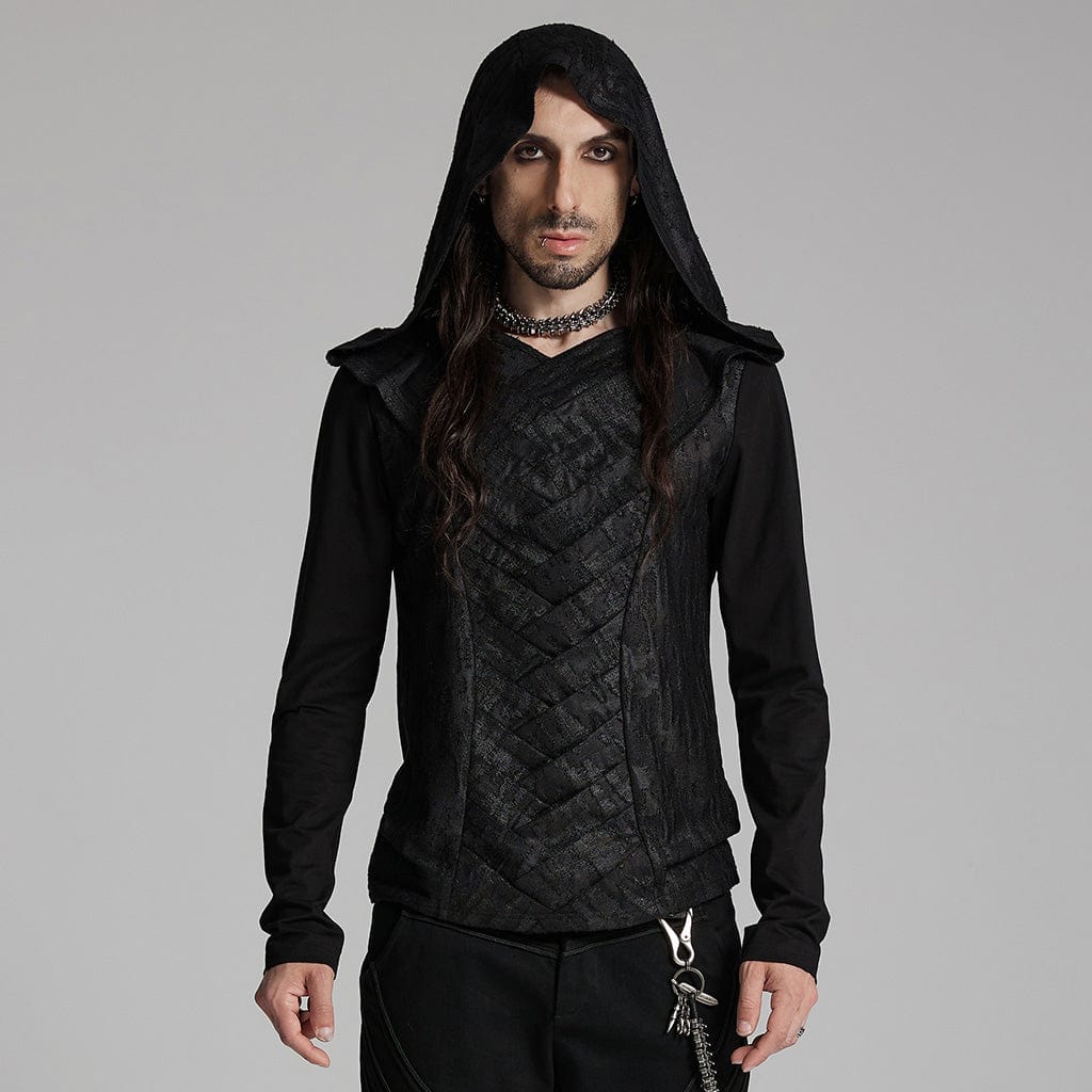 PUNK RAVE Men's Punk Overlaping Mesh Hoodies