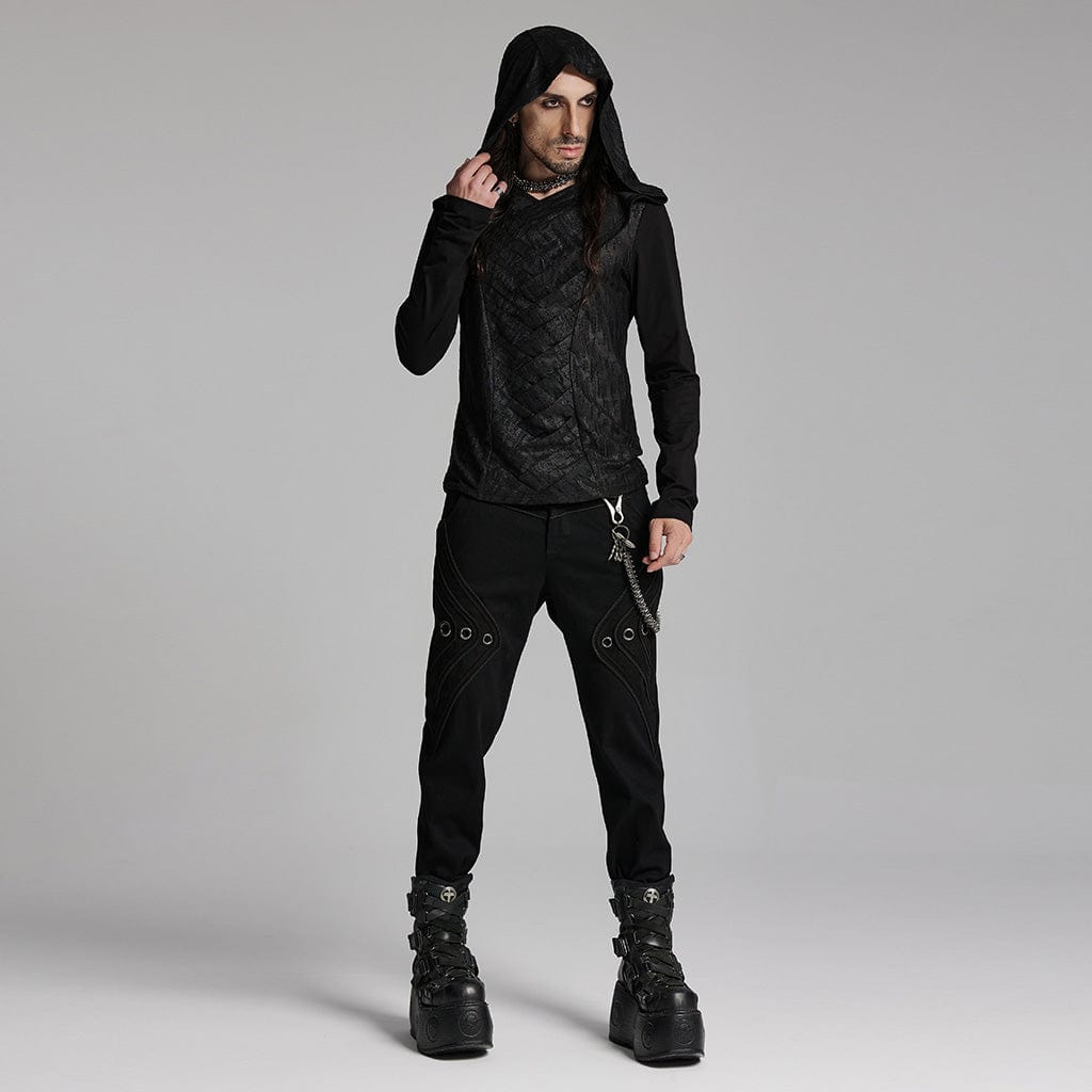 PUNK RAVE Men's Punk Overlaping Mesh Hoodies