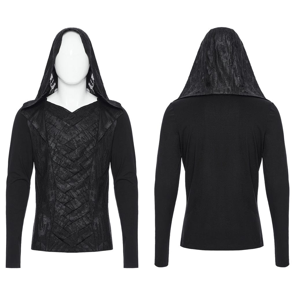 PUNK RAVE Men's Punk Overlaping Mesh Hoodies