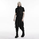 PUNK RAVE Men's Punk Patch Pockets Convertible Collar Vest Black
