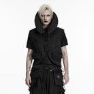 PUNK RAVE Men's Punk Patch Pockets Convertible Collar Vest Black